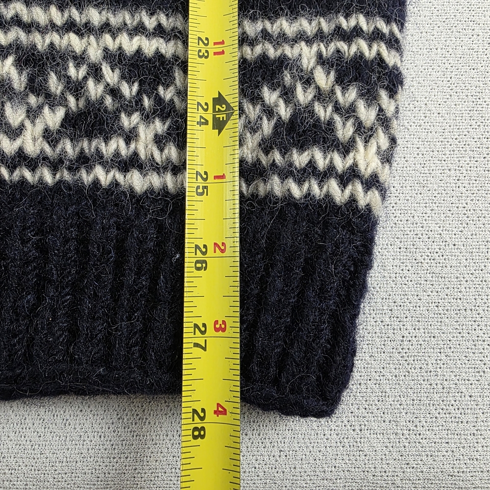 Nepal Men's Chunky Hand Knit Wool Sweater Black White Nordic Pattern - Picture 12 of 12